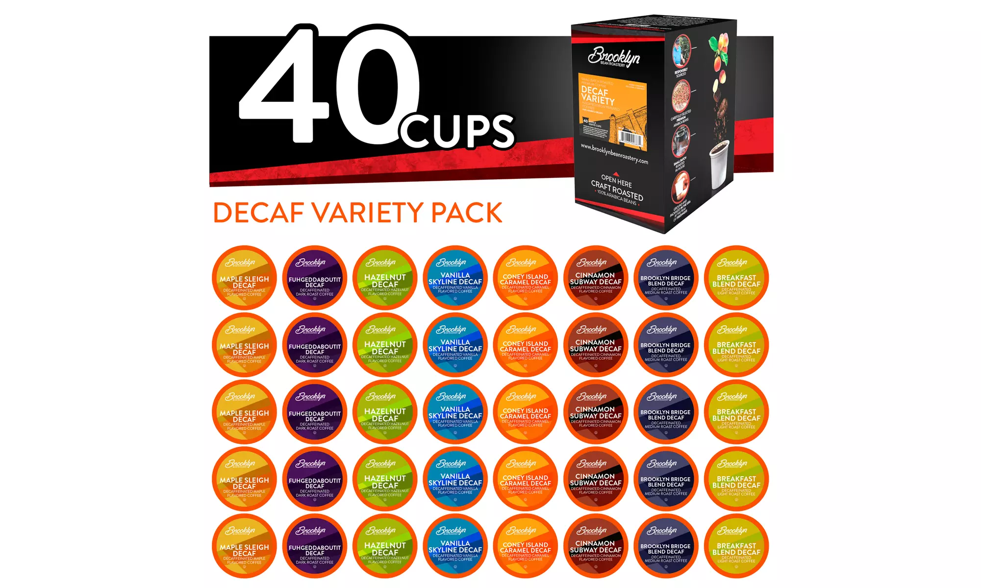 Brooklyn Beans Decaf Coffee Pods, Compatible with 2.0 K-Cup Brewers, 40 Count