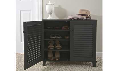 Baxton Studio Wood Louvered-Door Shoe-Storage Cabinet