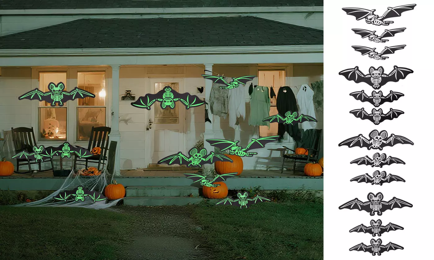 12pcs Hanging Bats for Halloween Decoration Outdoor Large Scary Flying Bat Decor