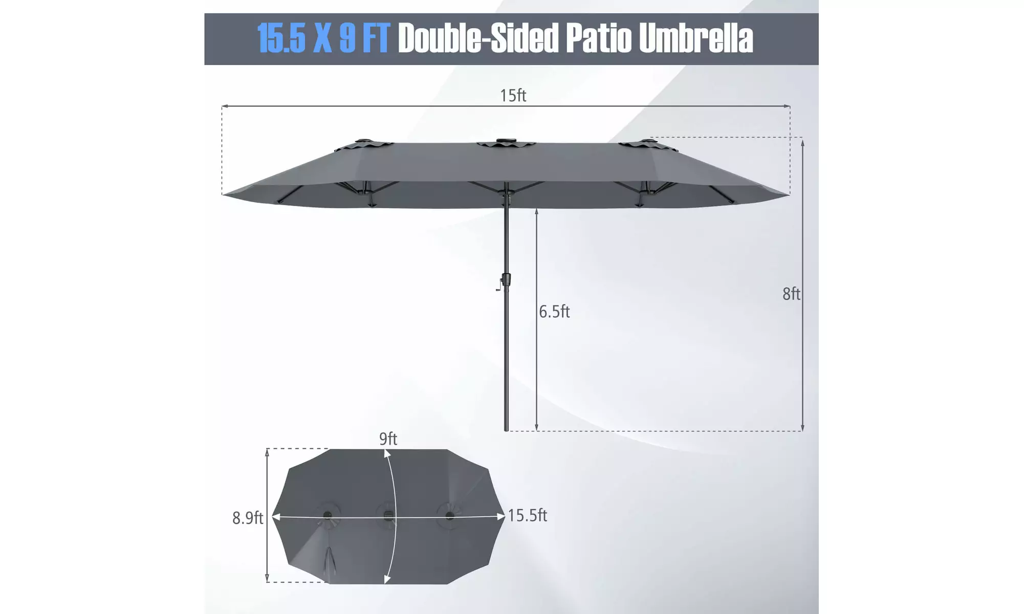 Costway 15.5 FT Extra-Large Patio Umbrella with LED Solar Lights