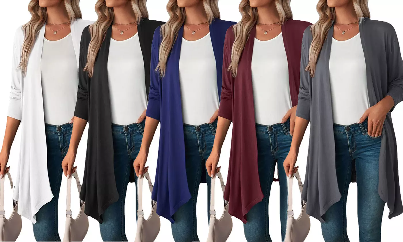 Women's Casual Long Sleeve Open Front Lightweight Drape Cardigans Sweaters