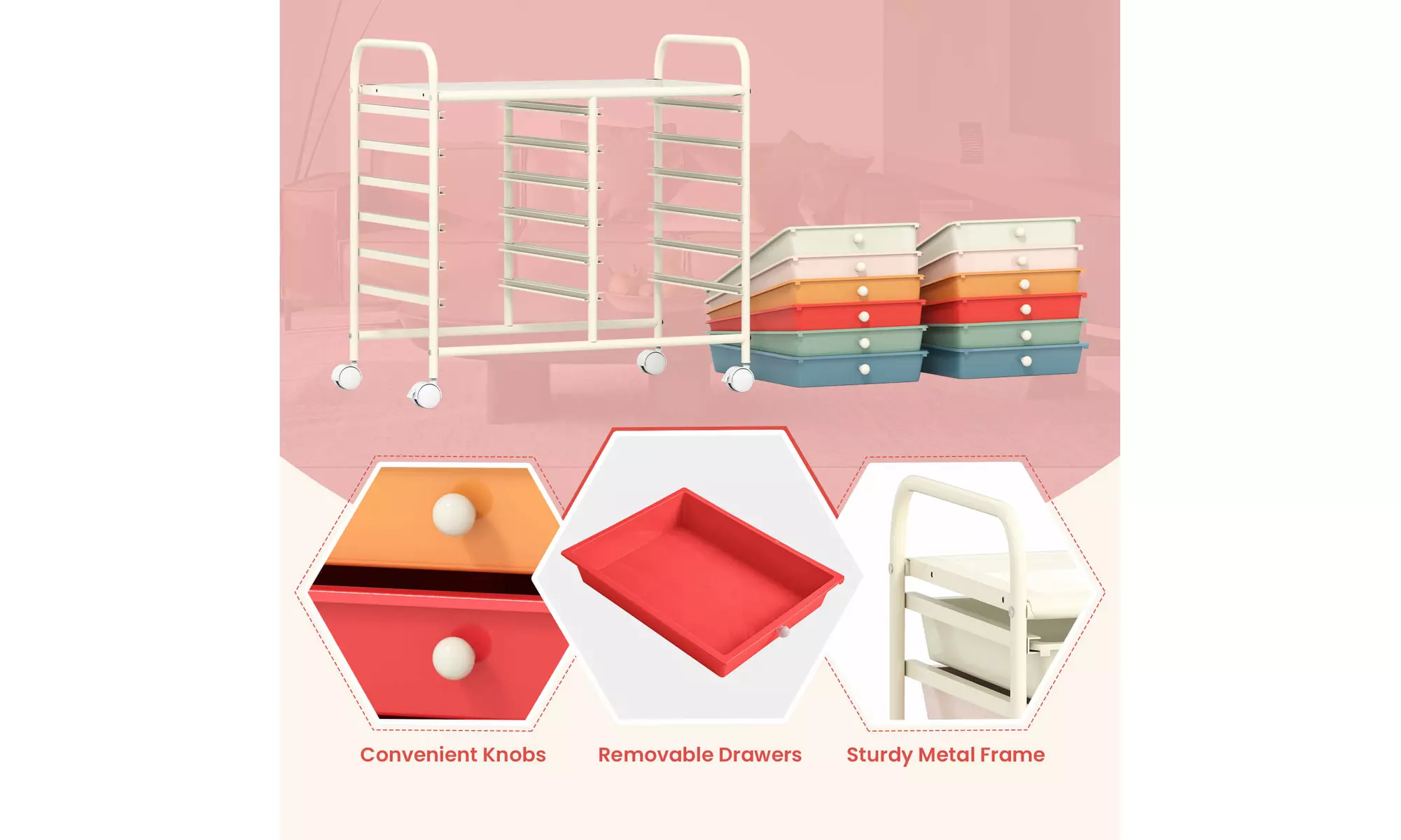 Costway 12 Drawers Rolling Cart Storage Scrapbook Paper Studio Organizer Bins