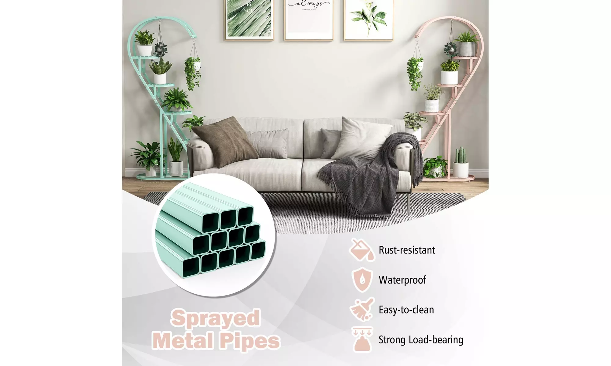 5 Tier Metal Plant Stand Heart-shaped Shelf w/ Hanging Hook for Multiple Plants