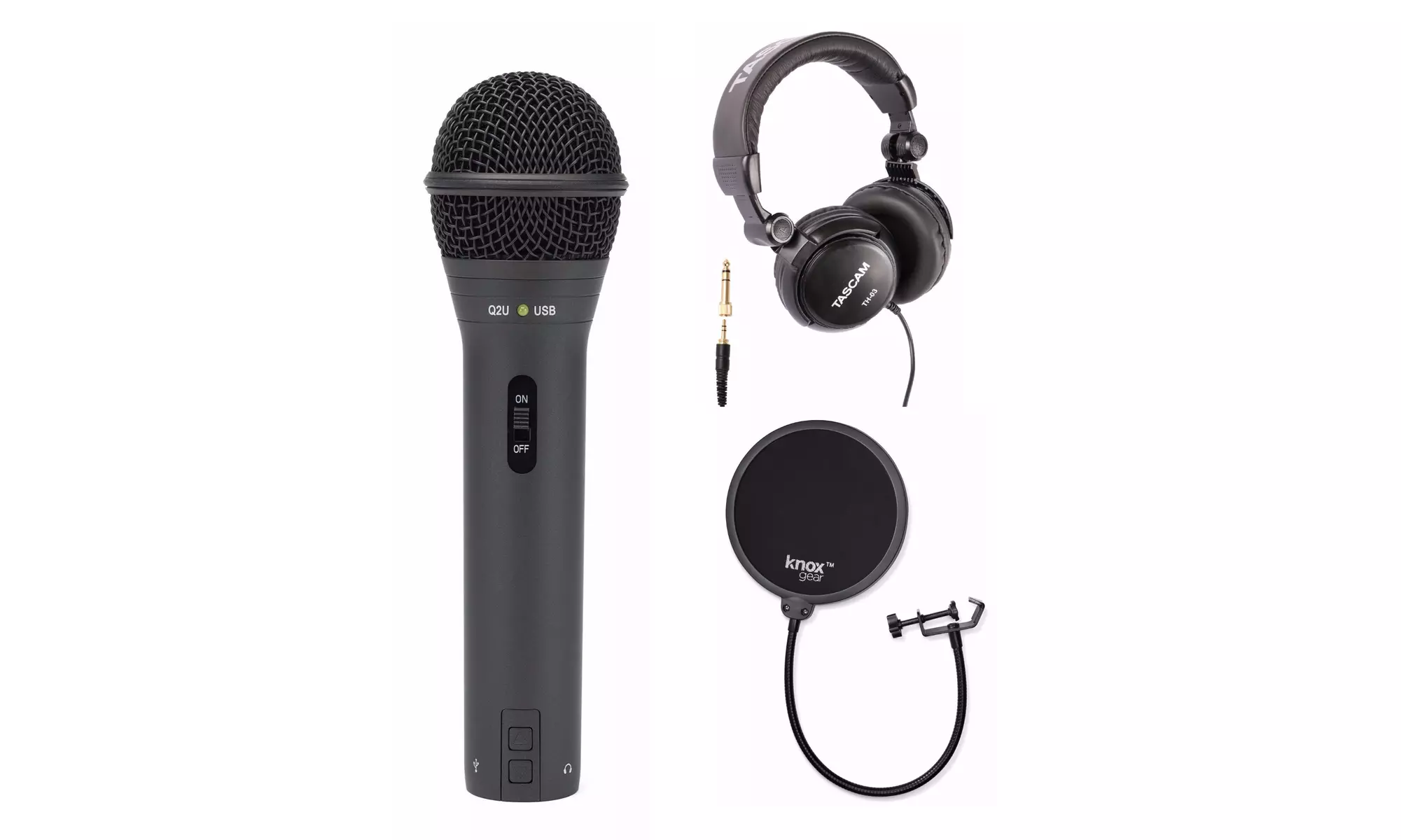 Samson Q2U Black Handheld Dynamic USB Microphone with Pop Filter and Headphones - Primary Image