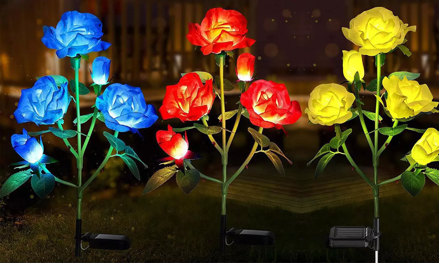 Solar Powered Waterproof Outdoor Solar Garden Stake Lights LED Rose Flowers