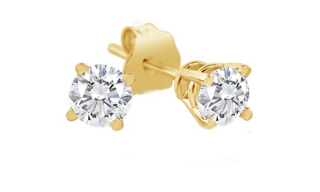 Paris Jewelry 14k Yellow Gold 14 Ct Diamond Round Stud Earrings I2I3 Round White 14 ct Yellow Gold Matte Finish