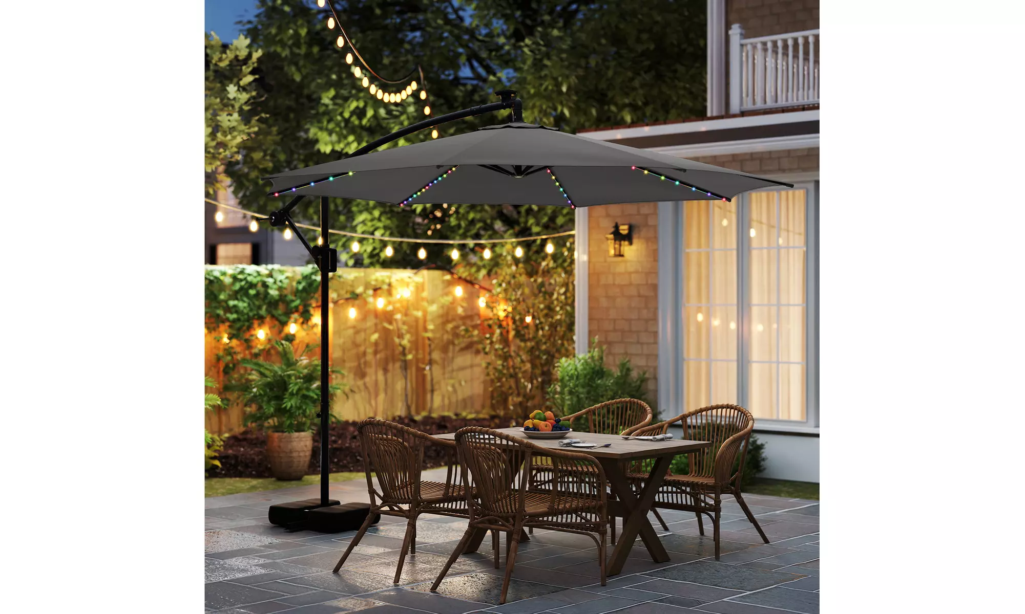 Costway 10 FT Solar Offset Hanging Umbrella with Base