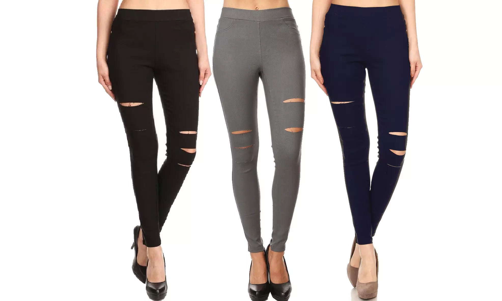 3-Pack Women's Pull-On Jean Leggings Ripped Distressed Jeggings S-3XL