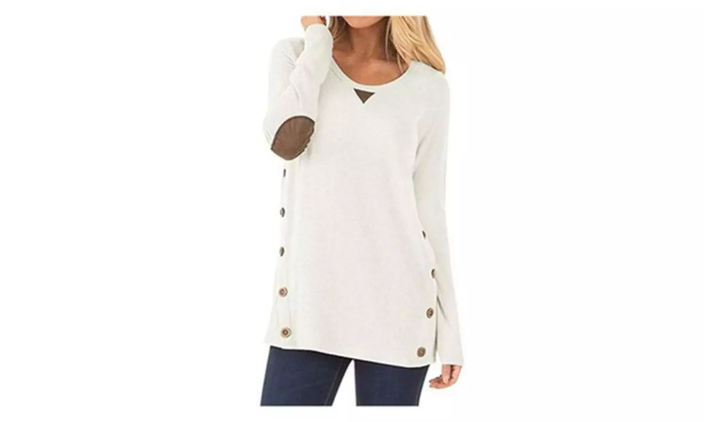 Womens Casual Long Sleeve Round Neck Pocket T Shirts Blouses Sweatshirts Tops - Image 7