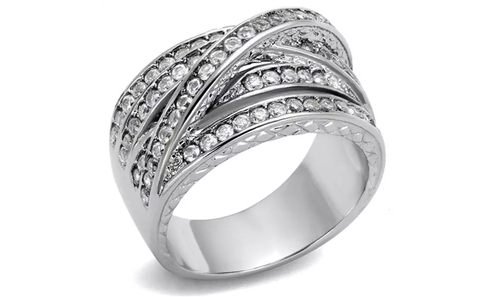 Womens Round Cut Cubic Zirconia and Stainless Steel Anniversary Ring