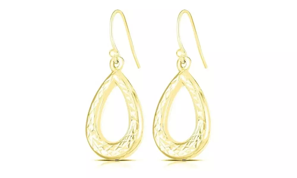 Italian Made 925 Sterling Silver Diamond Cut Teardrop Hook Earrings For Women
