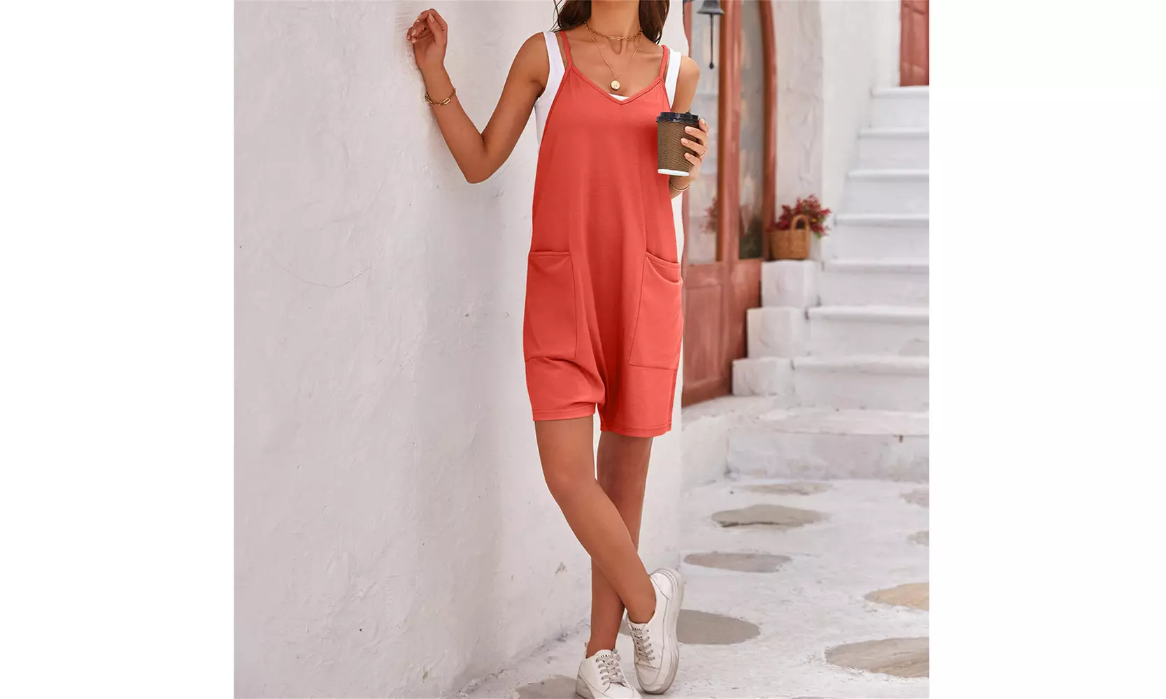 Bohuma Womens Sleeveless Pockets Rompers Loose Spaghetti Strap Shorts Jumpsuit