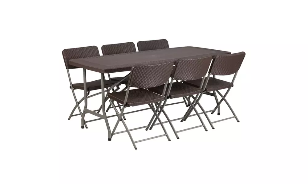 Rattan Plastic Folding Table and Chairs Set (7-Piece) - Primary Image