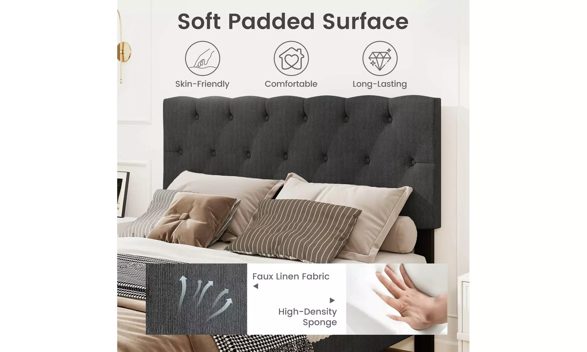 Costway Bed Frame with High Headboard and Wooden Slats