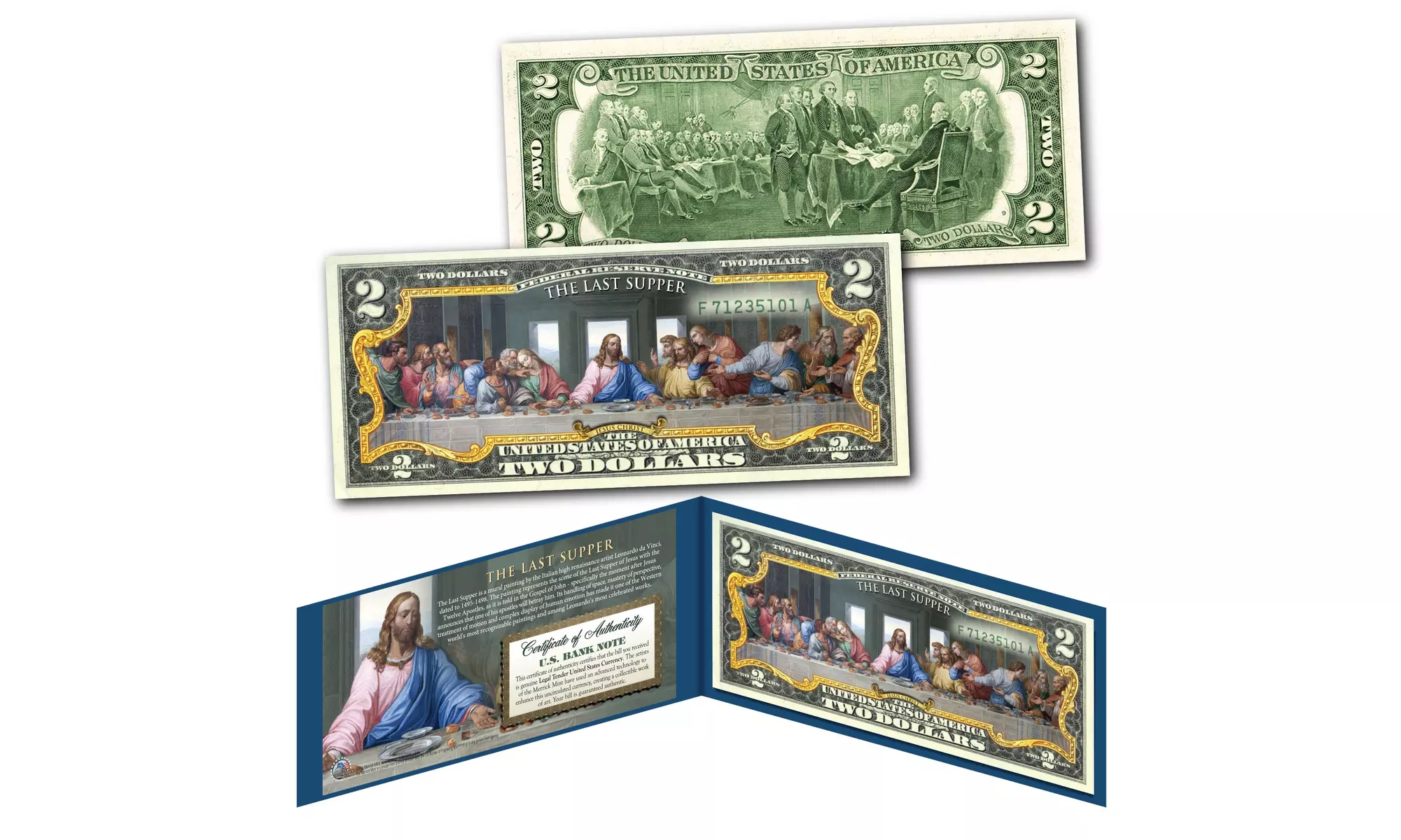 The Last Supper Jesus Christ EASTER Genuine U.S. 2.00 Dollar Bill  - Primary Image