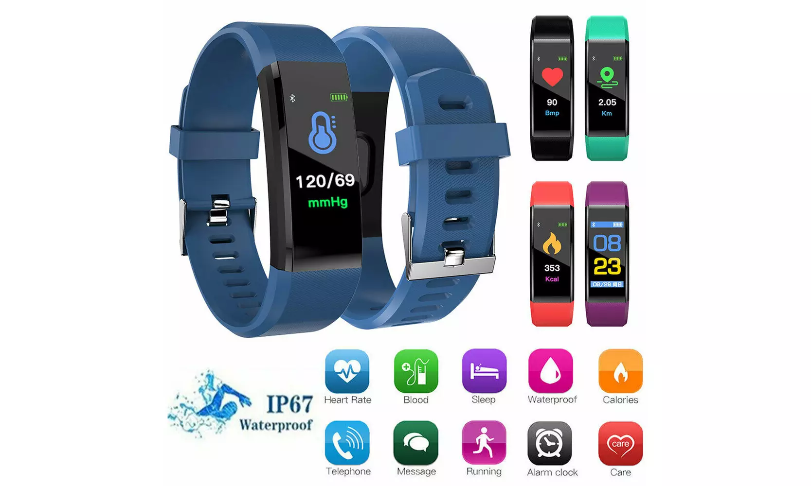 Smart Bracelet/Wristband Watch/Heart Rate Monitor/Fitness Tracker/Blood Pressure - Primary Image