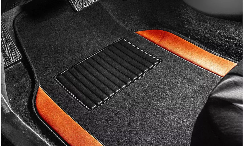 Non-Slip Carpet Floor Mats With Colored Trim Full Set F14407-G - Primary Image