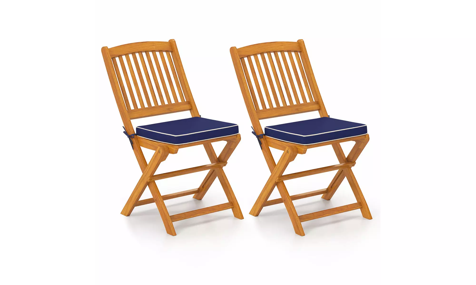 Costway Outdoor Folding Chairs Acacia Wood High-Back Chair with Seat Cushions
