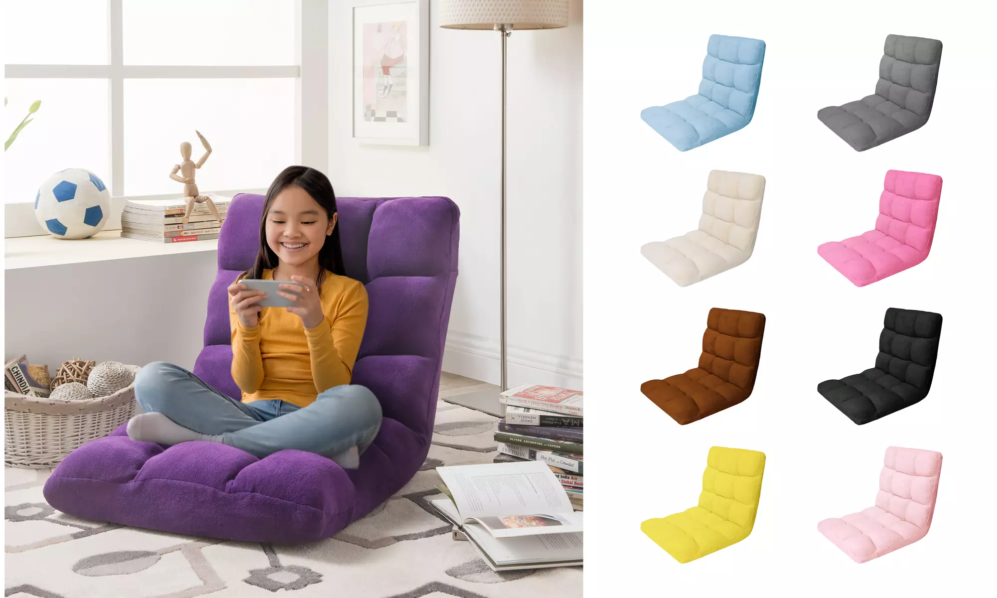 Microplush Recliner Chair, Folding Floor Mat / Adjustable / Gaming - Primary Image