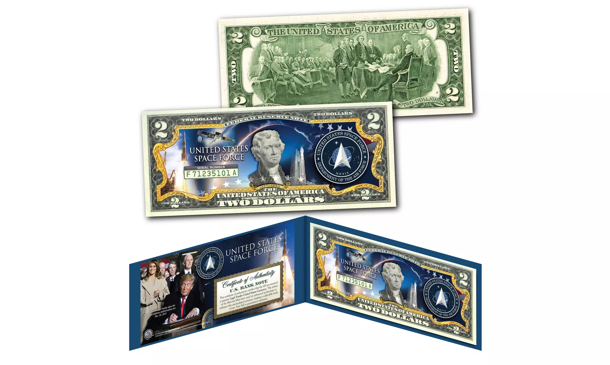 United States Space Force USSF 6th Military Branch Genuine U.S. Two-Dollar Bill - Second Medium