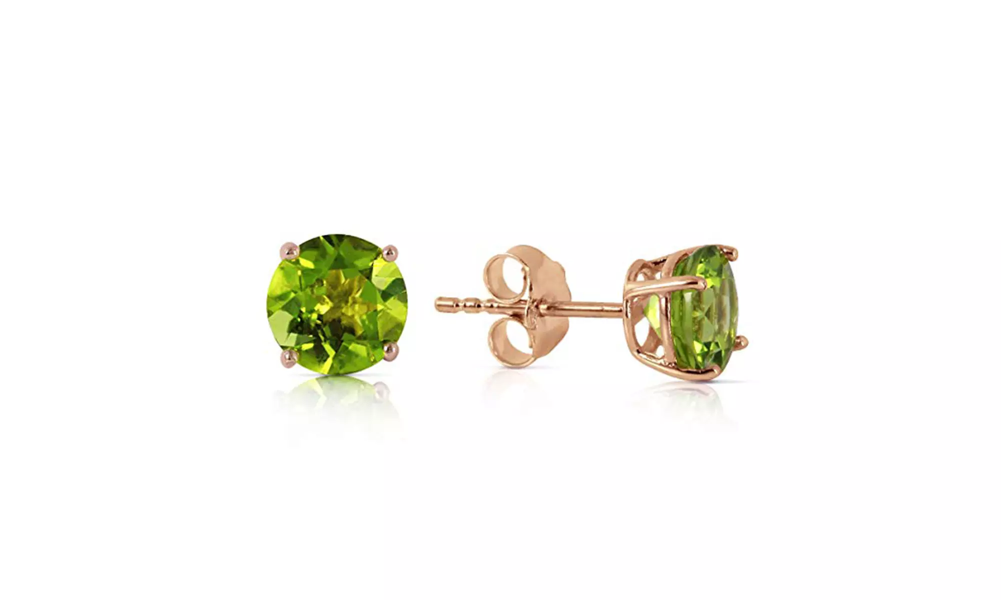 14k Solid Rose Gold Plated 0.95 CT Round Peridot Stud Earrings - Primary Image