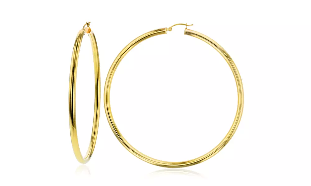 14K Yellow Gold 4MM Polished Hoop Earring - Second Medium