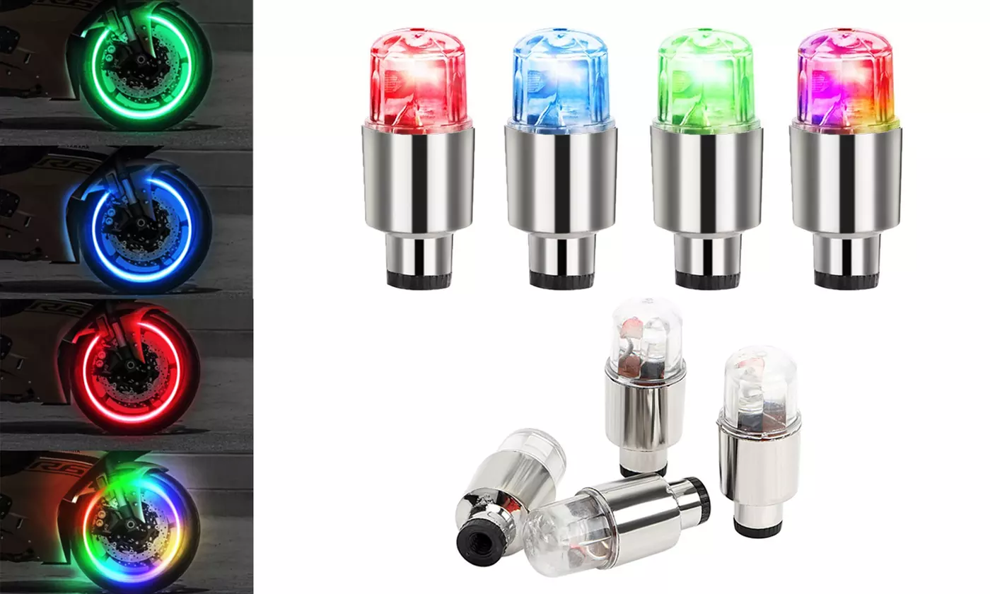 4/8PCS LED Wheels Tire Air Valve Stem Caps Neon Light Lamp For Car Motor Bike - Primary Image