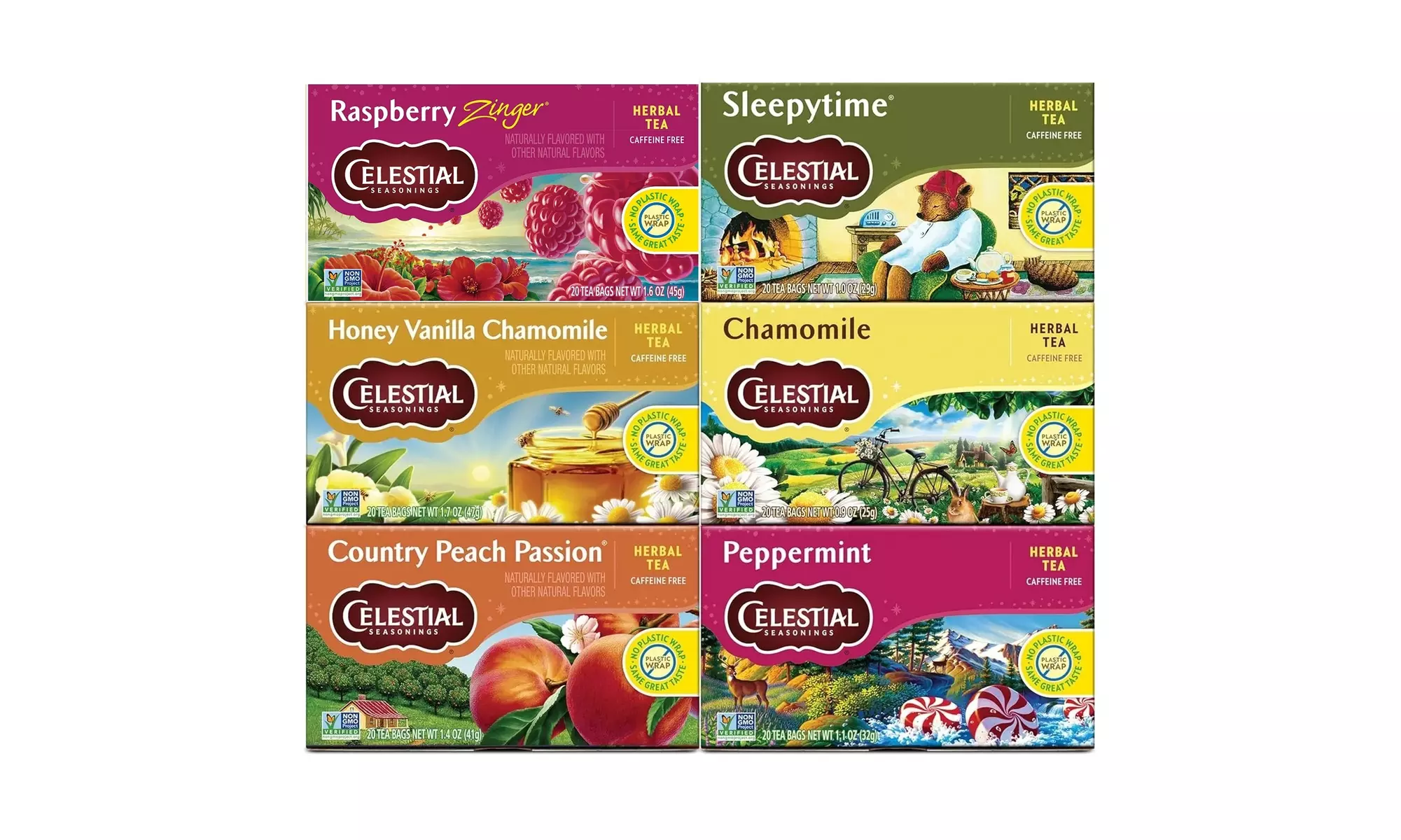 Six Packs of Celestial Seasonings Herbal Tea Variety 