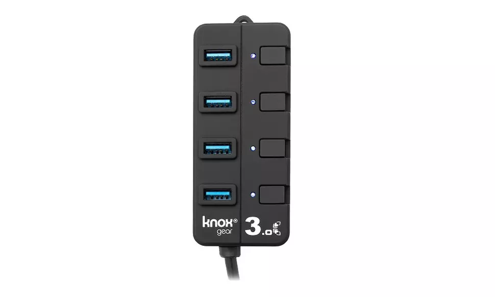 Knox Gear 4 Port 3.0 USB Hub with Individual Switches and LED Lights - Primary Image