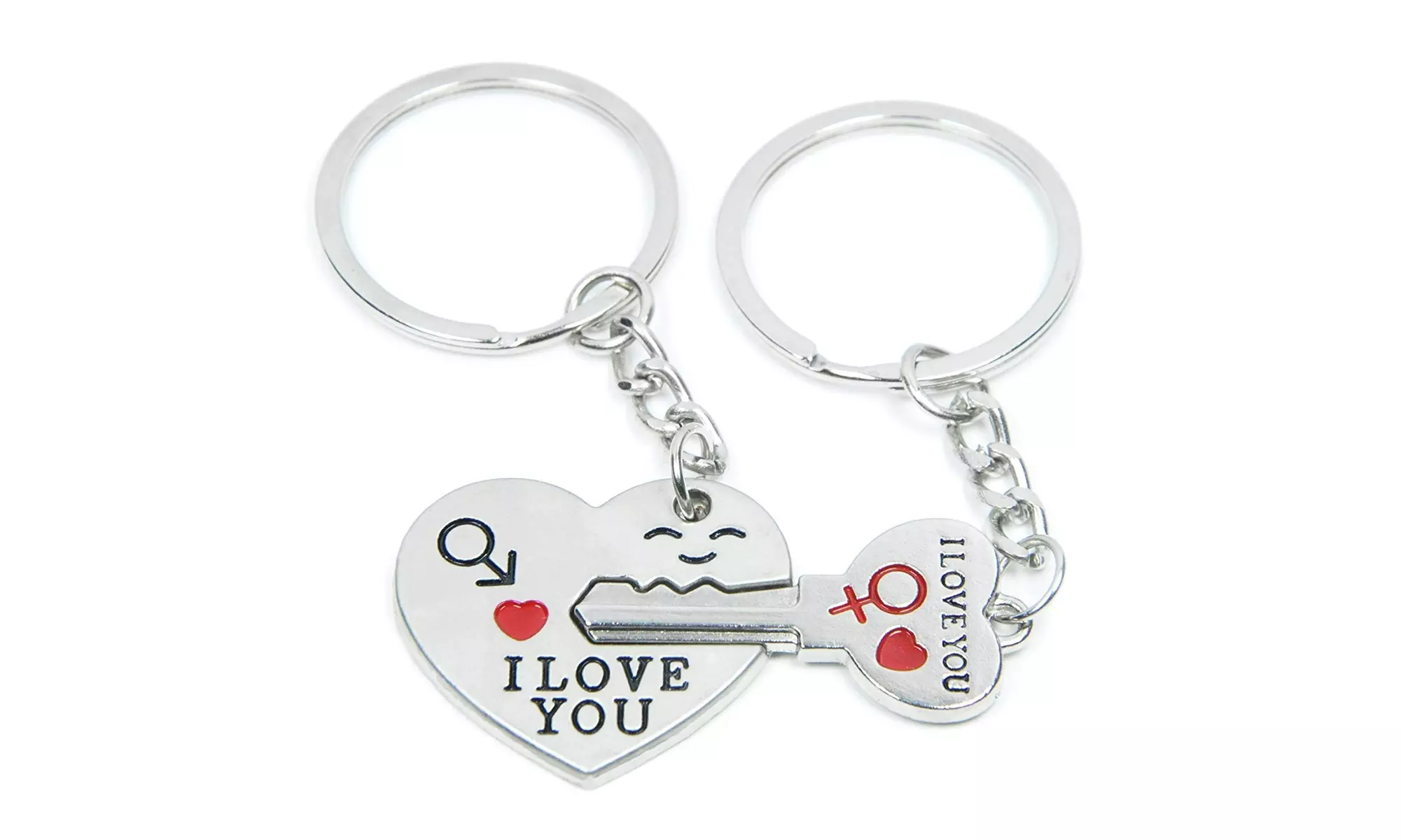 Romantic Couple Keychain Keyring  Valentine Day Lover Gift Heart Key Set - Primary Image