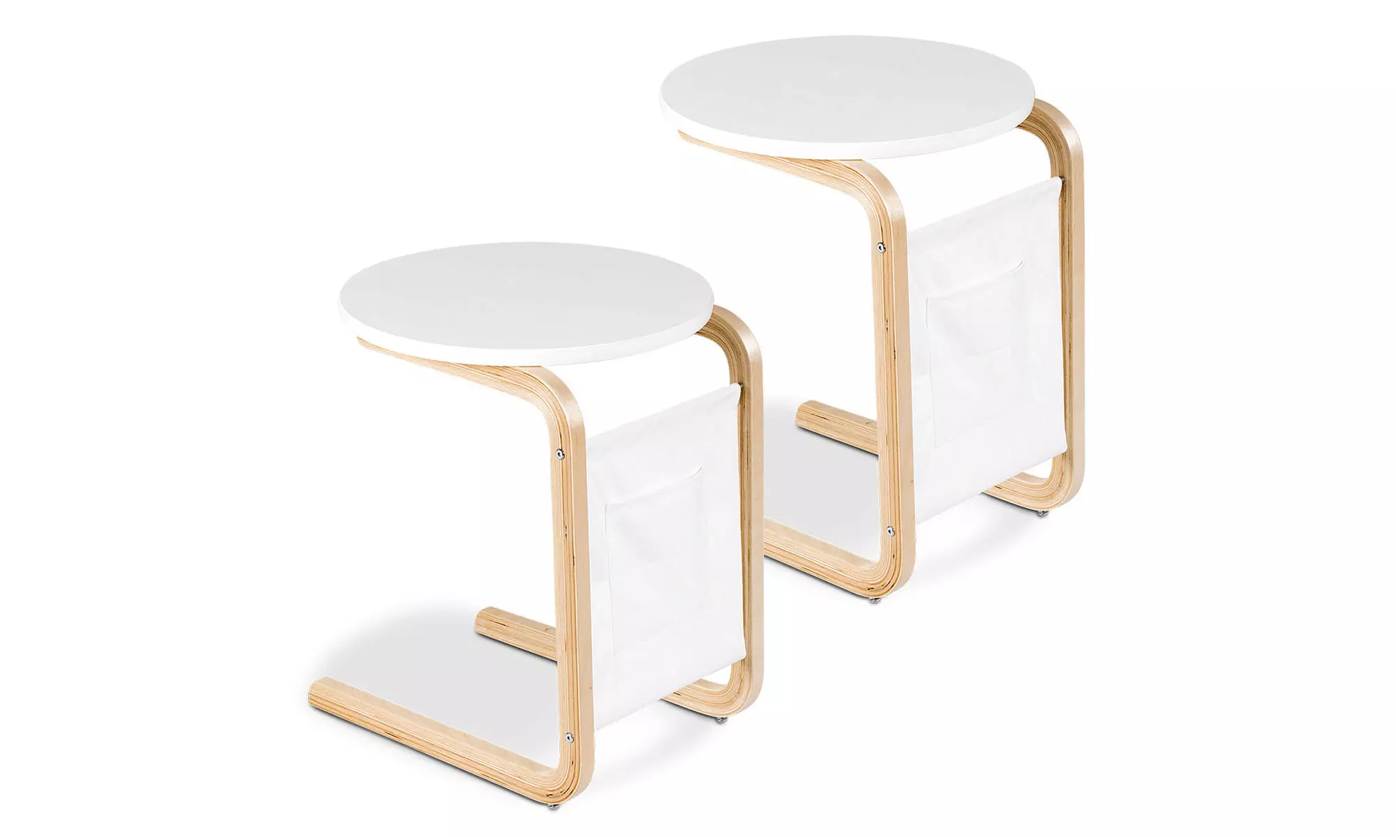 Bentwood End Side Table Sofa Accent Coffee Table Round Tabletop w/ Storage Bag - Primary Image