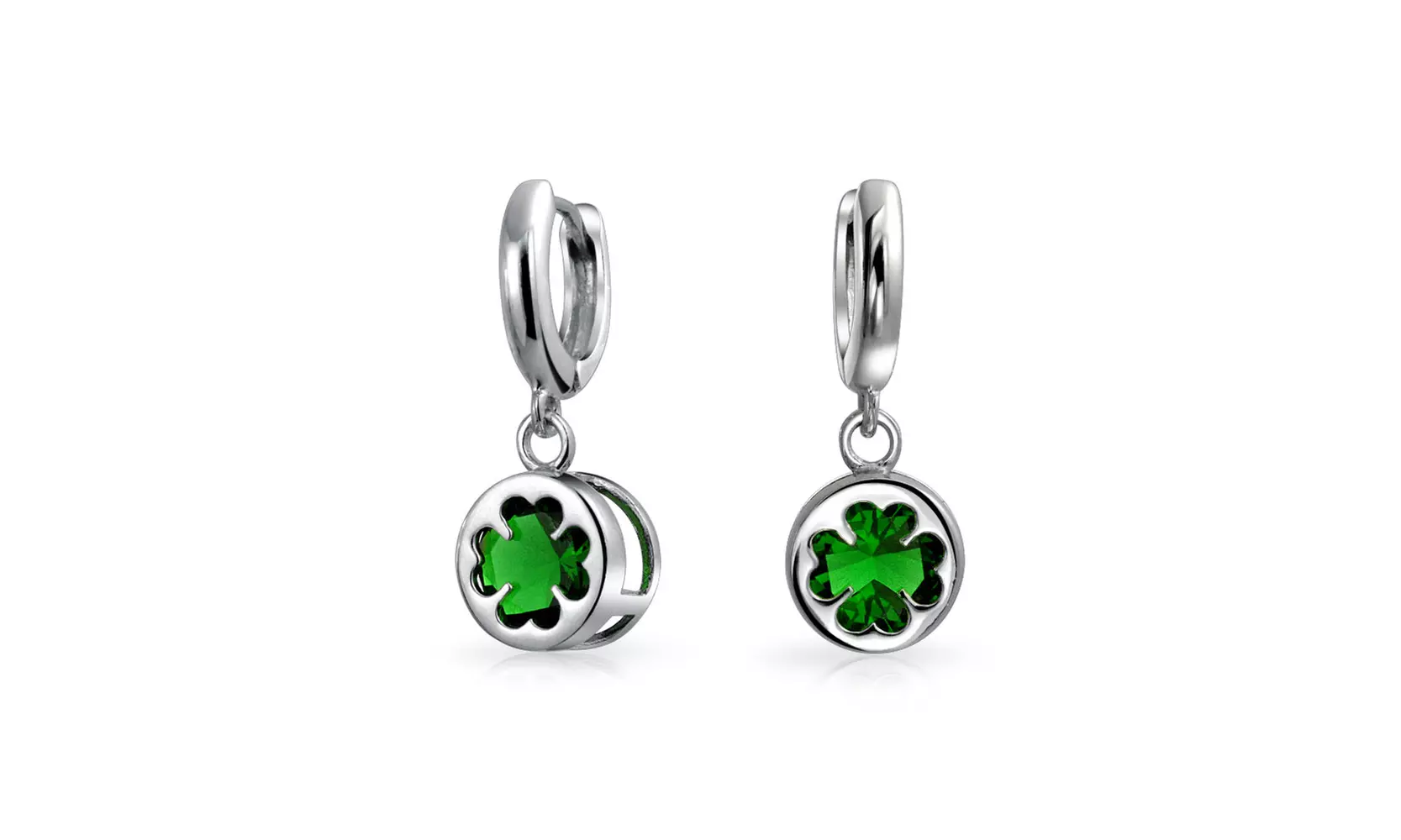 Four Leaf Clover Green Glass Dangle Earrings Sterling Silver - Primary Image