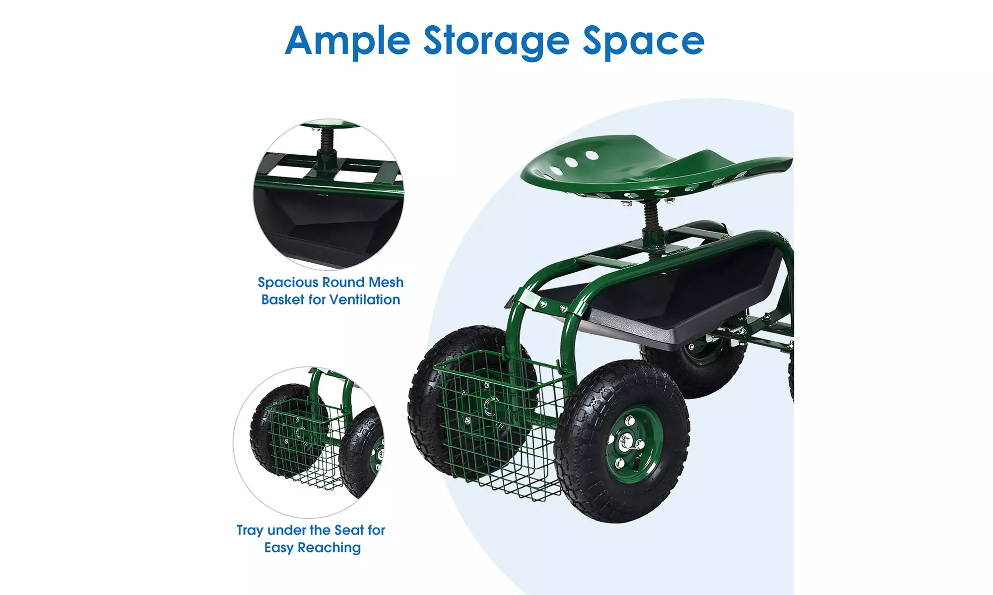Costway Garden Cart Patio Wagon Rolling Work Seat with Tool Tray Basket Planting