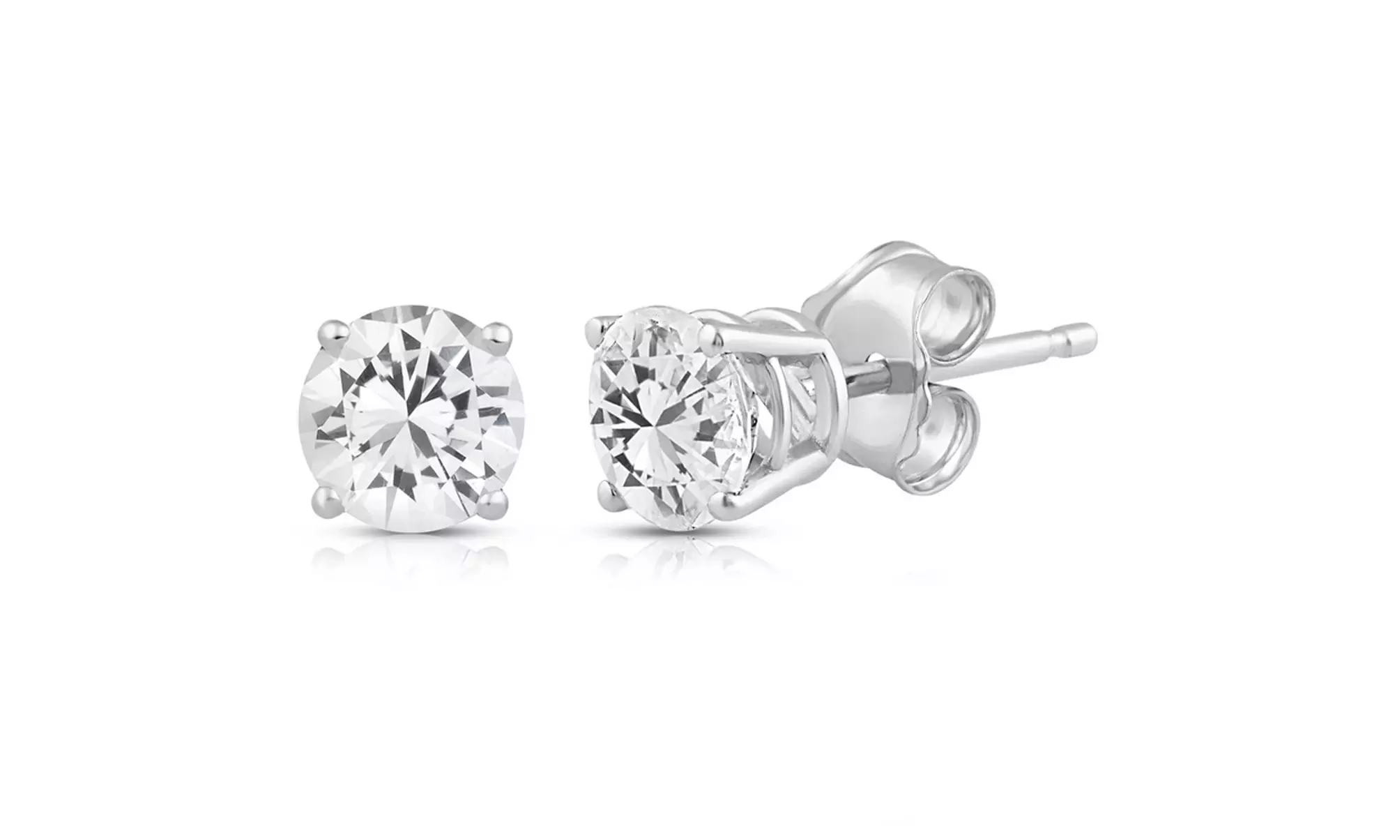 Paris Jewelry White Gold Plated 6mm Round-Cut Solitaire CZ Stud Earrings