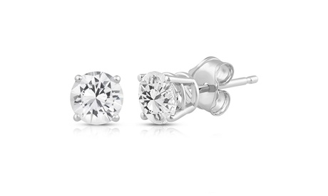 Paris Jewelry White Gold Plated 6mm Round-Cut Solitaire CZ Stud Earrings 6 MM Round White White Gold Cubic Zirconia