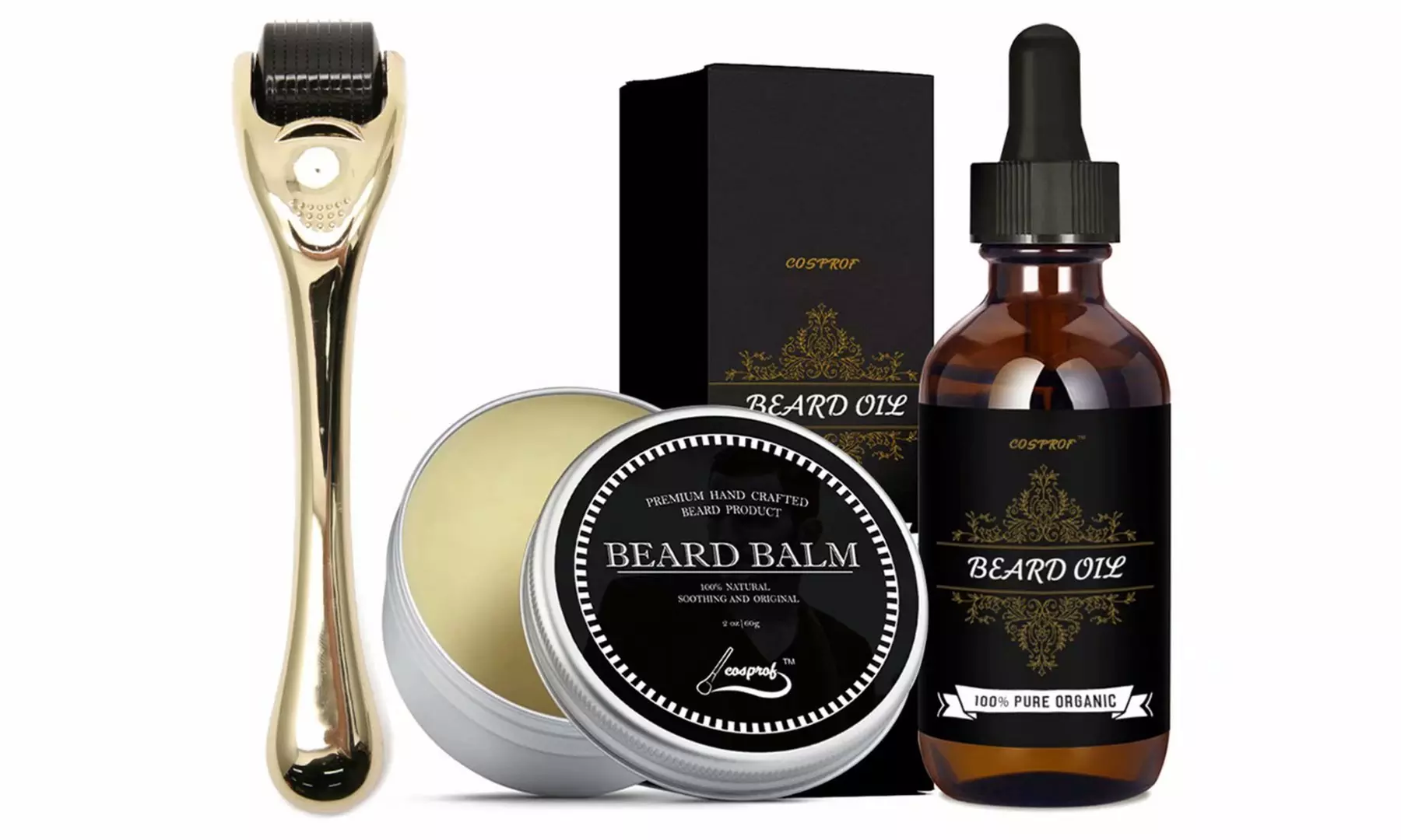Beard Growth Kit with Beard Grooming Oil Beard Trimming Balm & Derma Roller - Second Medium