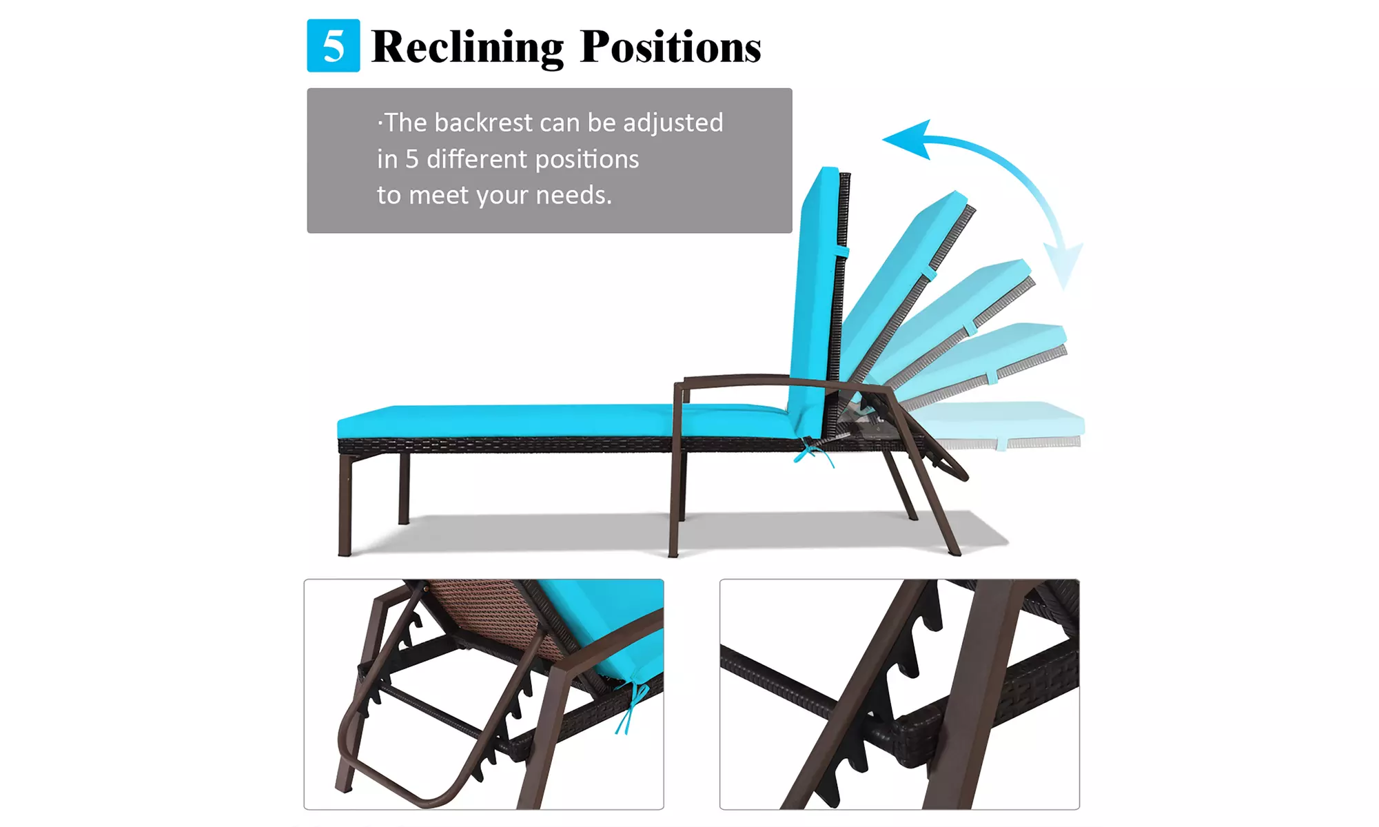 Costway 2PCS Patio Rattan Lounge Chair Chaise Recliner Back Adjustable Cushion