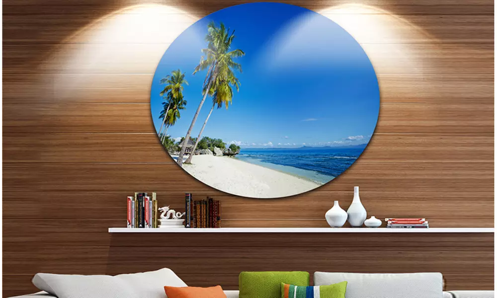 Palms Bent to Beautiful Vacation Beach' Seascape Metal Artwork - Primary Image