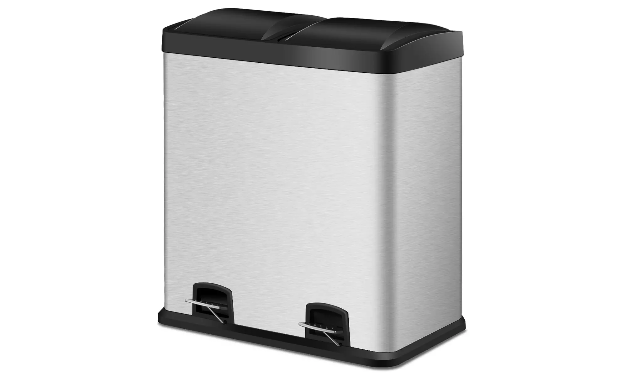 16 Gallon Dual Step Trash Can Stainless Steel Double Bucket Recycling Pedal Bin - Primary Image