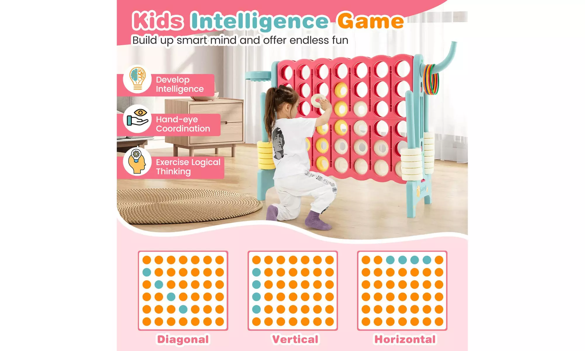 Jumbo 4-to-Score 4 in A Row Giant Game Set Stickers for Kids w/ Carry Bag