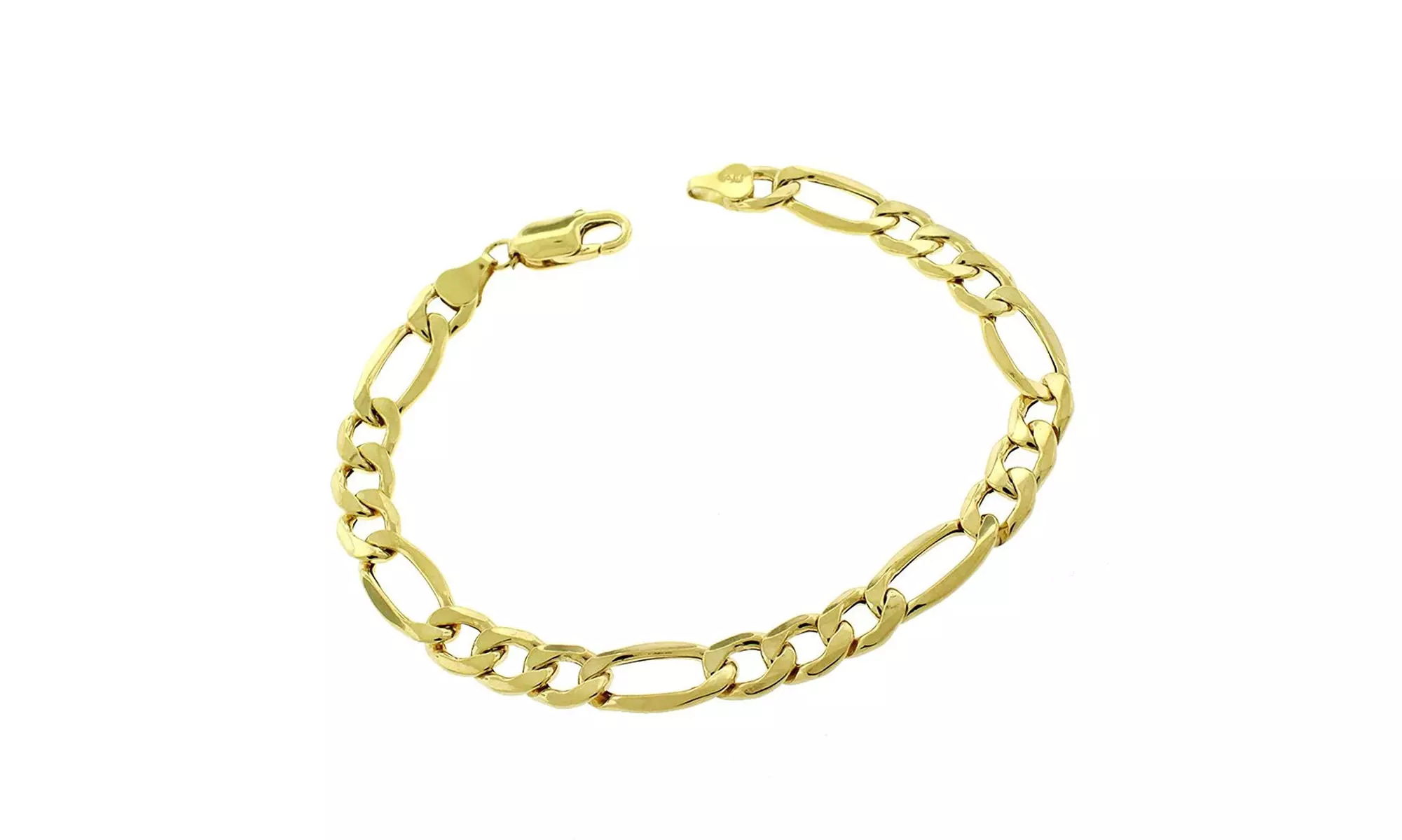 10K Yellow Gold Hollow Mens Figaro Bracelet - 7.5MM - Primary Image