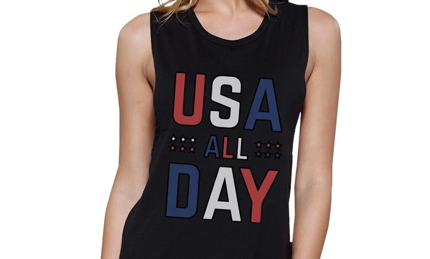 Image 3: 365 Printing USA All Day Womens Black Sleeveless Muscle Tee Unique Workout Tanks