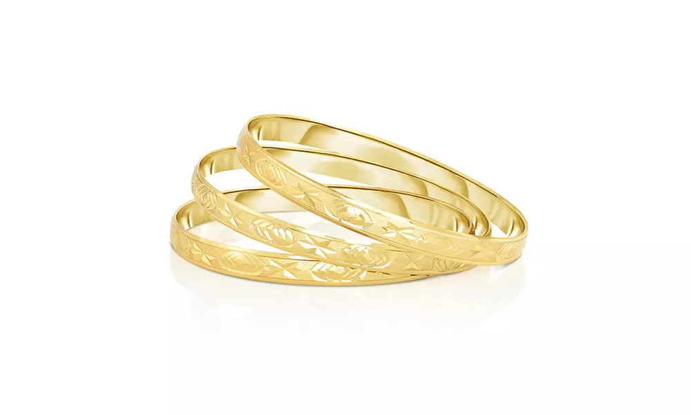 Set of 3 Diamond Cut Star Bangles in 18K Gold - Primary Image