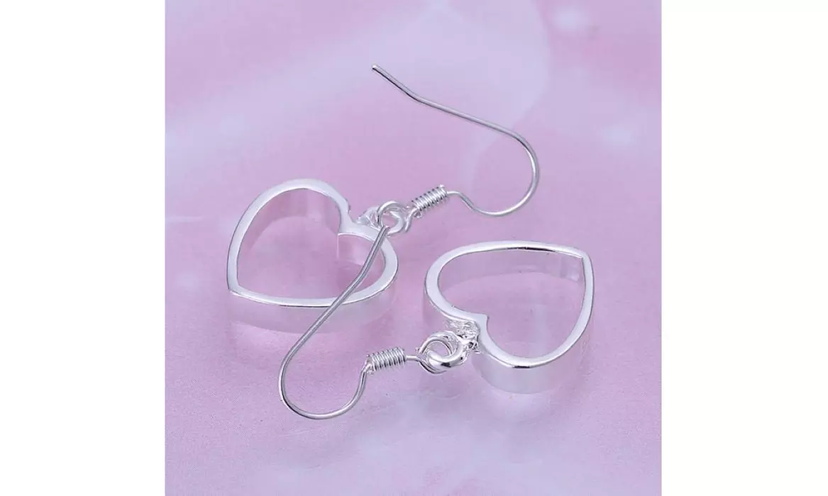 925 Sterling Silver Hollow Open Heart Drop Dangle Earrings