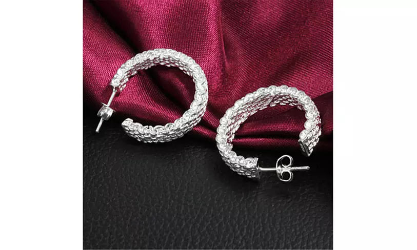 Silver Wire Mesh Hoop Earrings - Second Medium