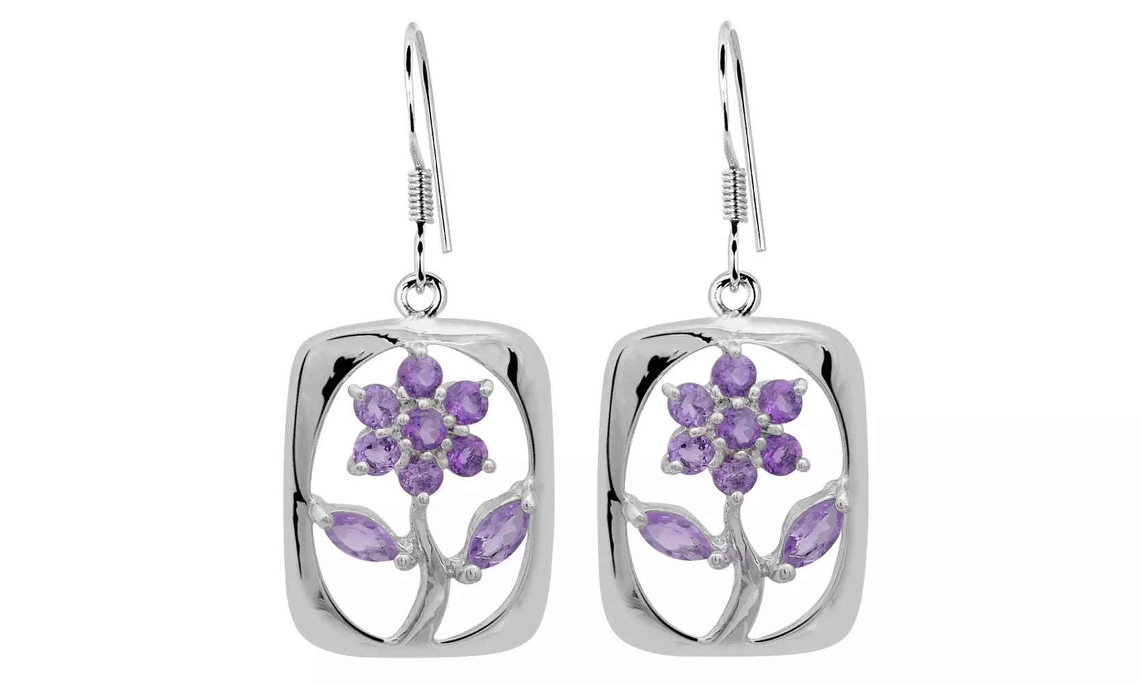Orchid Jewelry Sterling Silver 0.74 Ctw Amethyst Floral Earrings - Primary Image
