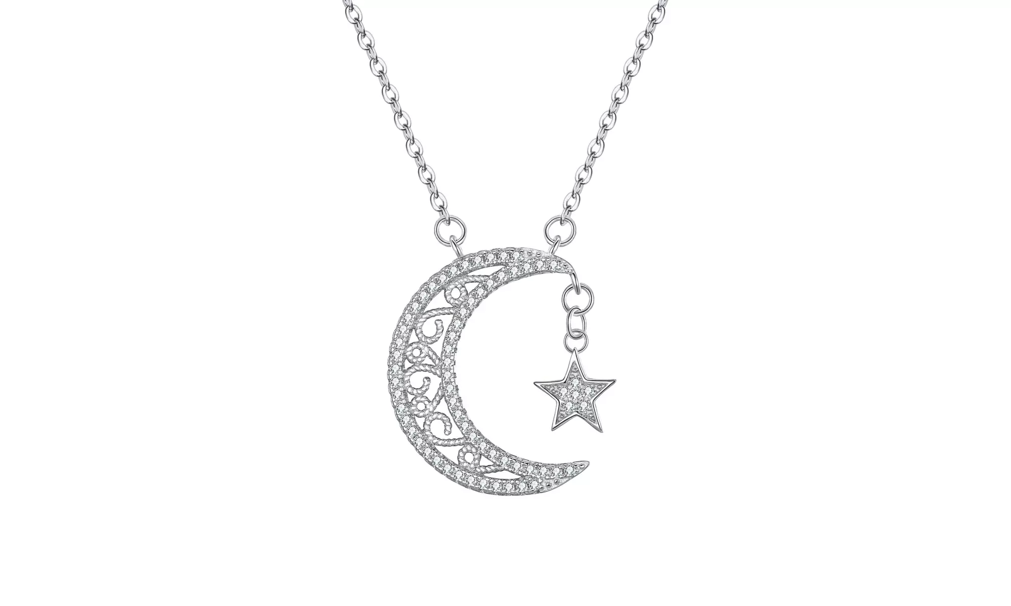 Crescent Moon and Star Necklace Made With Crystals From Swarovski - Second Medium