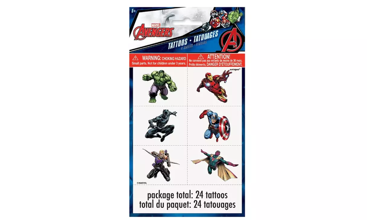  Roll over image to zoom in Unique Industries Avengers Tattoos - Primary Image