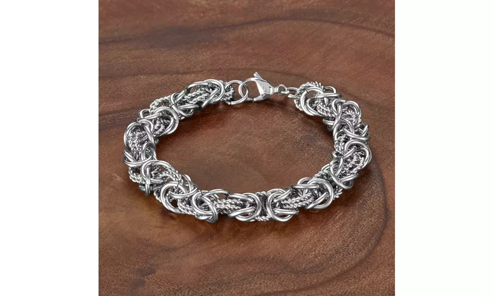 Stainless Steel Intricate Byzantine Chain Bracelet - Second Medium