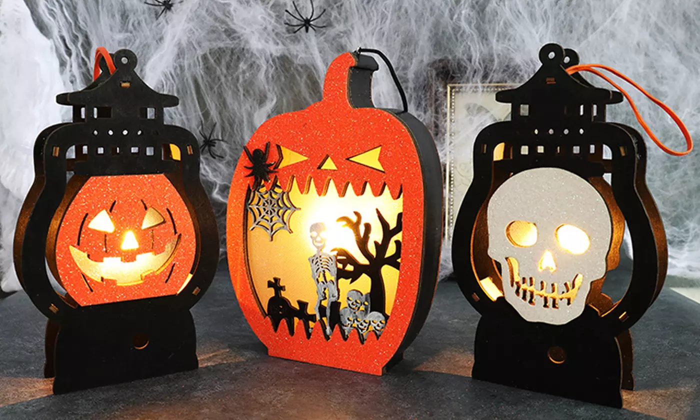 Halloween Pumpkin Lamp Lantern Flameless Hanging Garden Decor